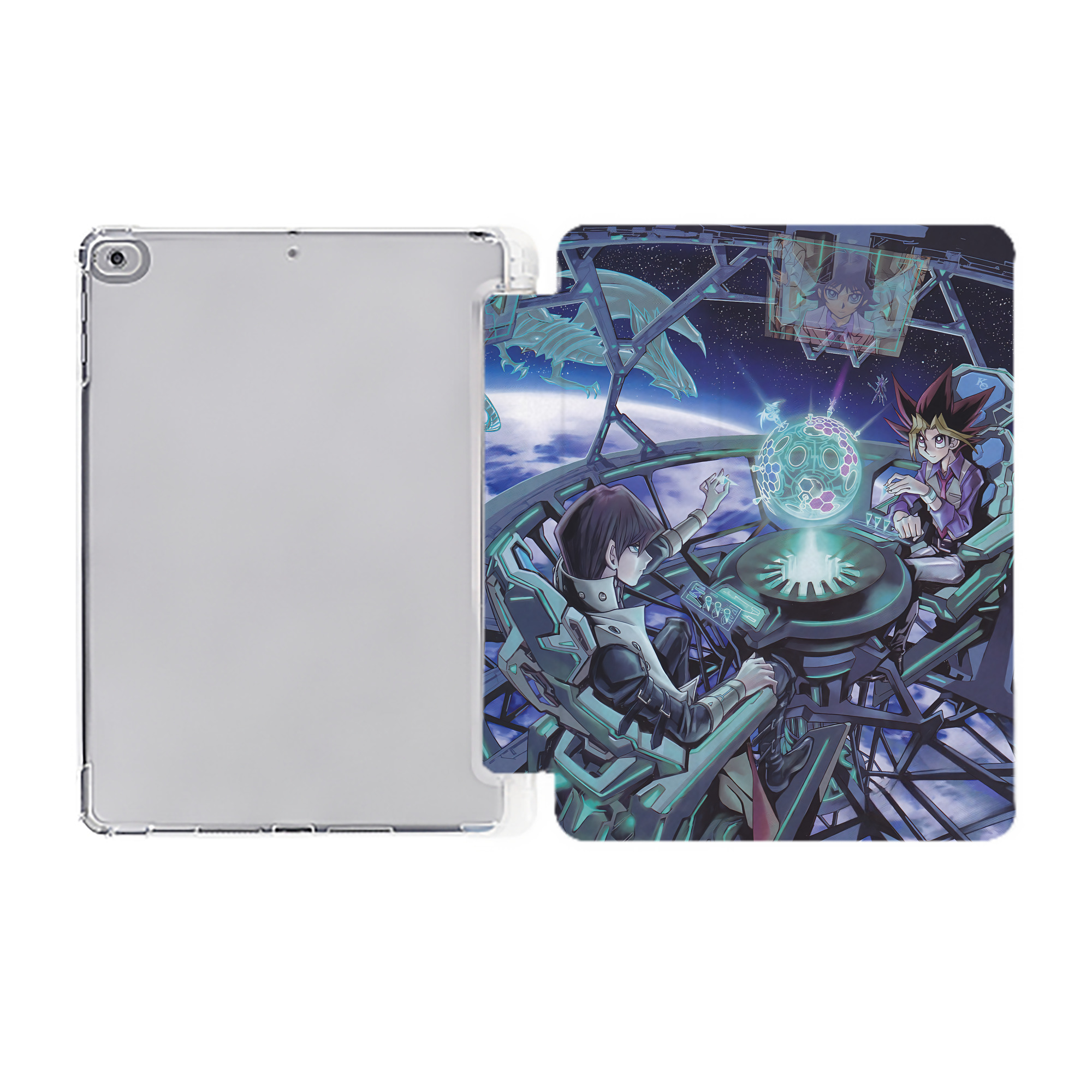 （画像用） 遊☆戯☆王 Yu-Gi-Oh! IPad ケース ペン収納付き 三つ折りスタンド PUレザー×シリコン 対応機種9.5/10.5/10.9インチ